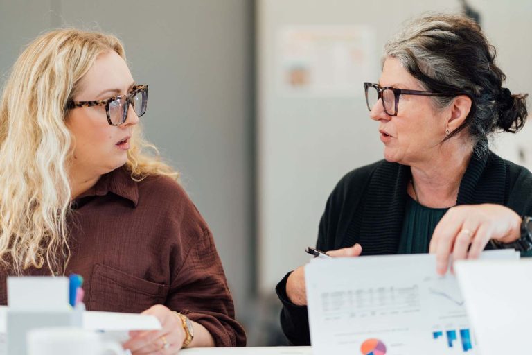 Two women talking